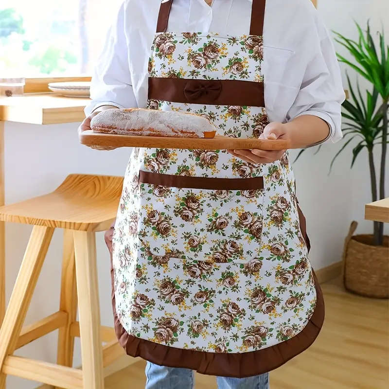 1pc Adjustable Bib Apron with Pocket Polyester Woven Kitchen Apron Oil-Proof Fashion Coveralls for C