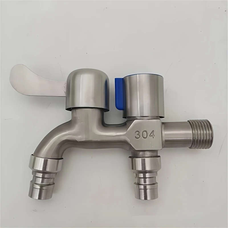 1pc Stainless Steel Dual-Use Faucet for Washing Machine Outdoor Use One in Two Out Water Flow