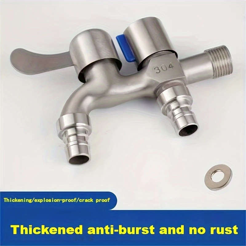 1pc Stainless Steel Dual-Use Faucet for Washing Machine Outdoor Use One in Two Out Water Flow