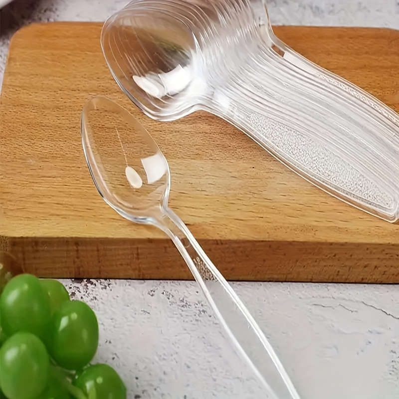 50pcs Durable Plastic Spoons Transparent Reusable Washable for Desserts Yogurt Soup Id