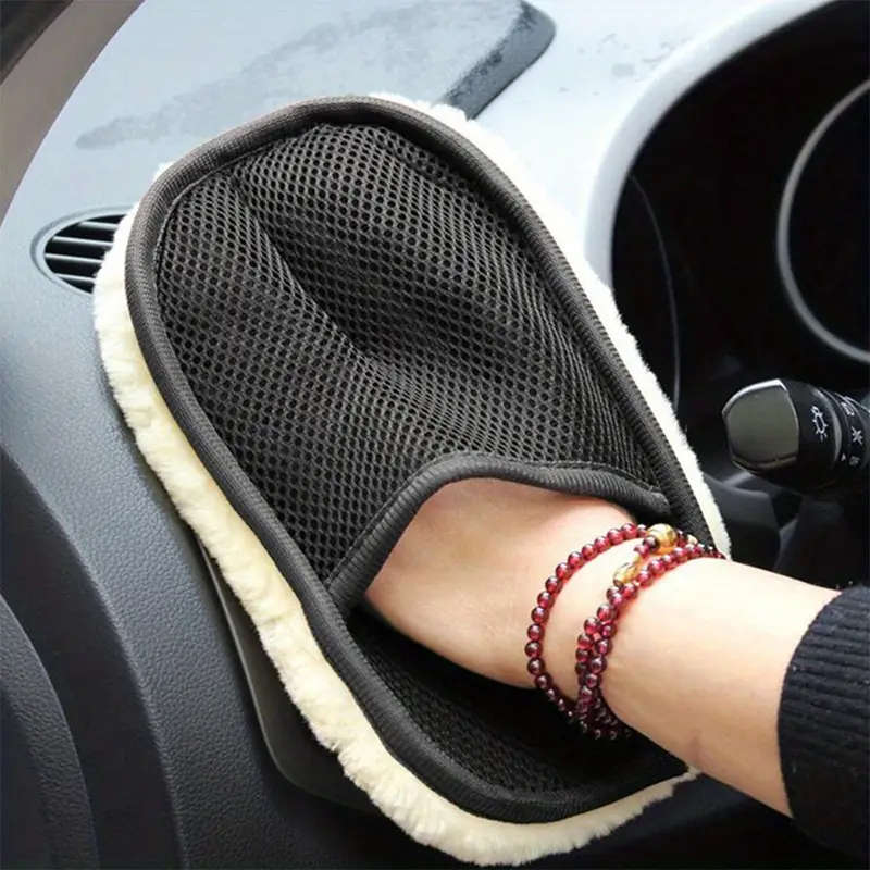 Soft Wool Car Wash Mitt Scratch-Free Auto Cleaning Glove Reusable Dusting Brush Universal Fit Detail