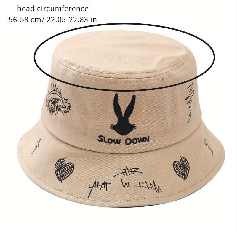 1pc Trendy Women's Cotton Bucket Hat with "SLOW DOWN" Embroidery Animal Design Lightweight Sun