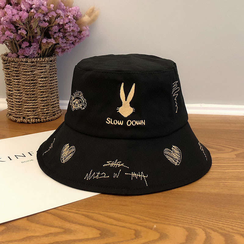 1pc Trendy Women's Cotton Bucket Hat with "SLOW DOWN" Embroidery Animal Design Lightweight Sun