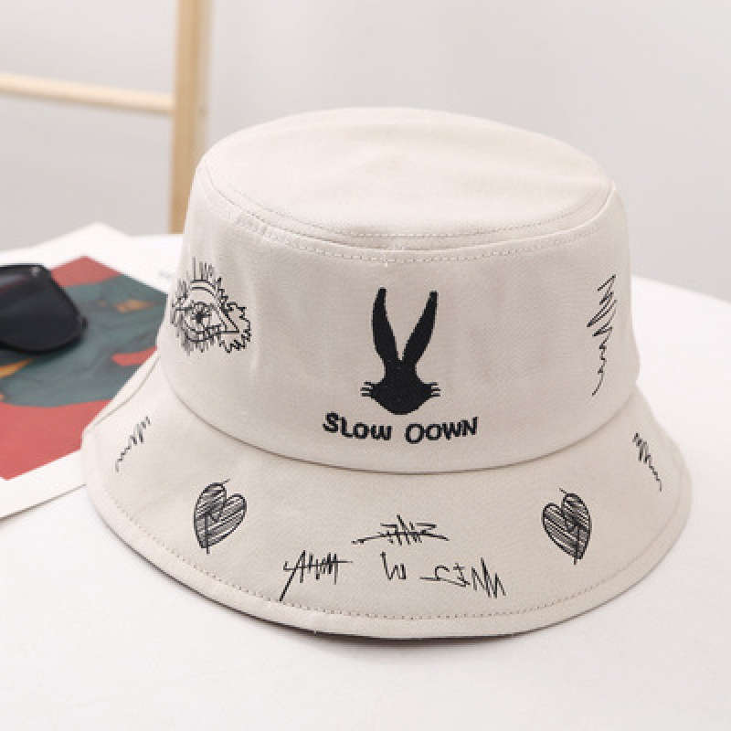 1pc Trendy Women's Cotton Bucket Hat with "SLOW DOWN" Embroidery Animal Design Lightweight Sun