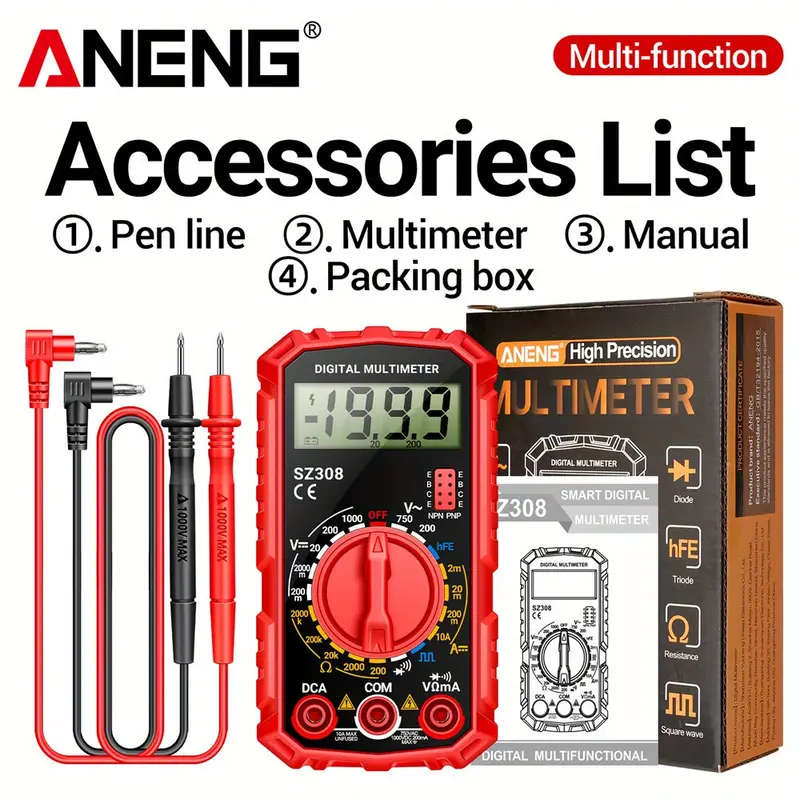 1pc SZ308 High-Precision Digital Multimeter Electrical Maintenance AC-DC Tester Multifunctional