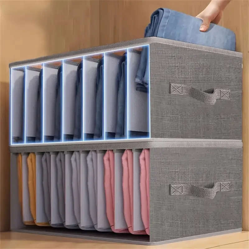 1pc Light Grey Fabric Clothes Storage Bag with Handle Minimalist Wardrobe Organizer Container Lightw