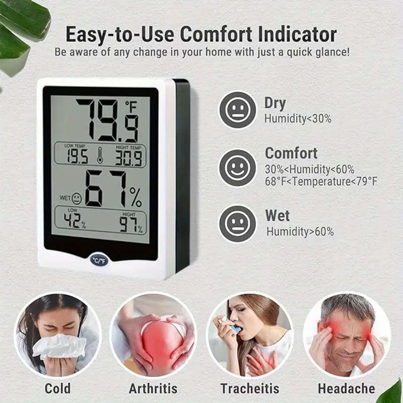 1pc Digital Indoor Thermometer Hygrometer High Precision Temperature and Humidity Monitor for Home G