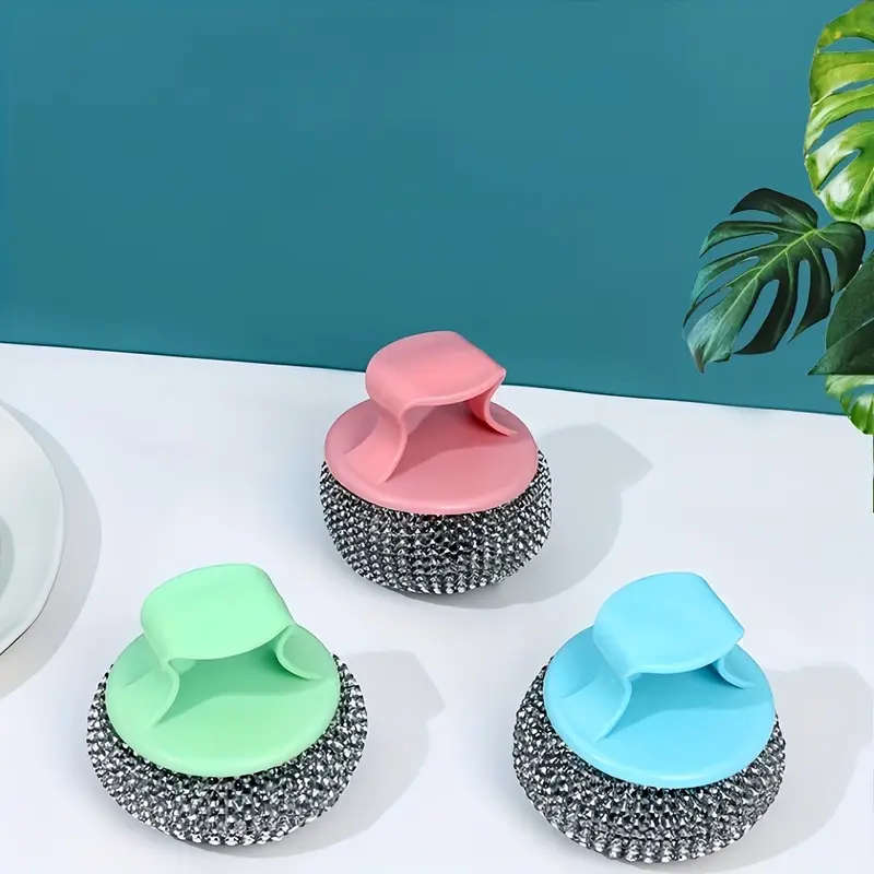 10-Pack Stainless Steel Scrubber Set with 2 Non-Slip Handles Heavy Duty Metal Scouring Pads for Kitc