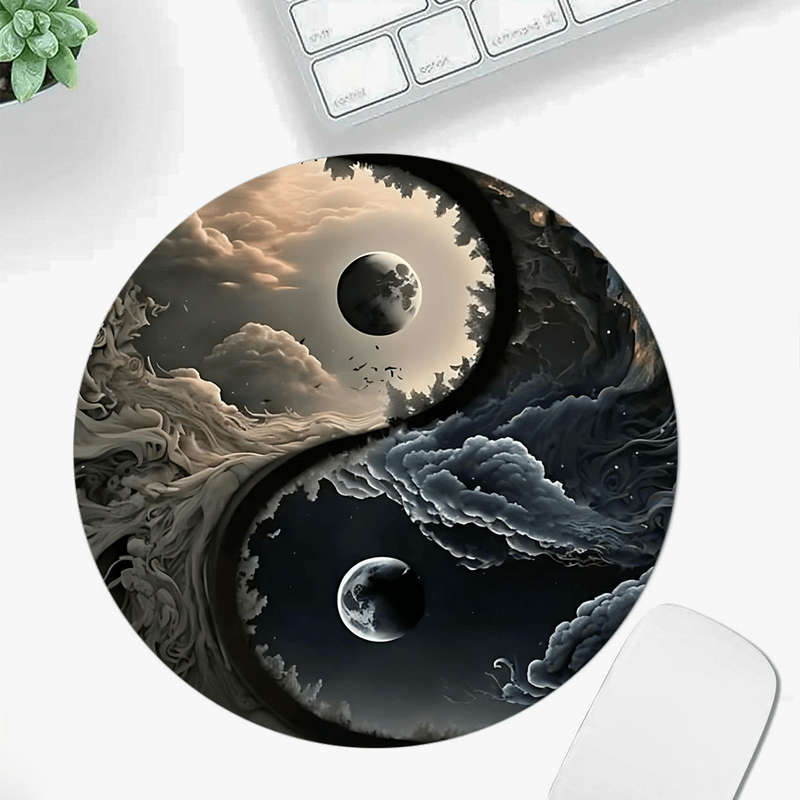 1pc Yin Yang Cosmic Round Mouse Pad 20.07 cm Celestial Moon Desk Mat Non-Slip Rubber B