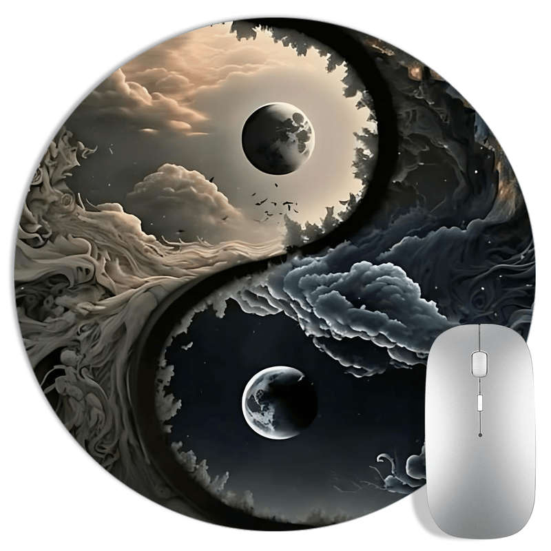 1pc Yin Yang Cosmic Round Mouse Pad 20.07 cm Celestial Moon Desk Mat Non-Slip Rubber B