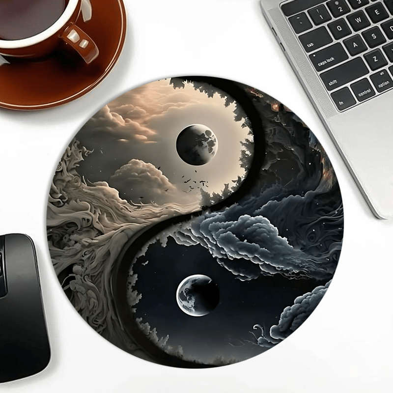1pc Yin Yang Cosmic Round Mouse Pad 20.07 cm Celestial Moon Desk Mat Non-Slip Rubber B