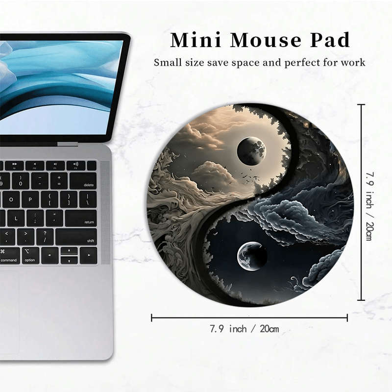 1pc Yin Yang Cosmic Round Mouse Pad 20.07 cm Celestial Moon Desk Mat Non-Slip Rubber B