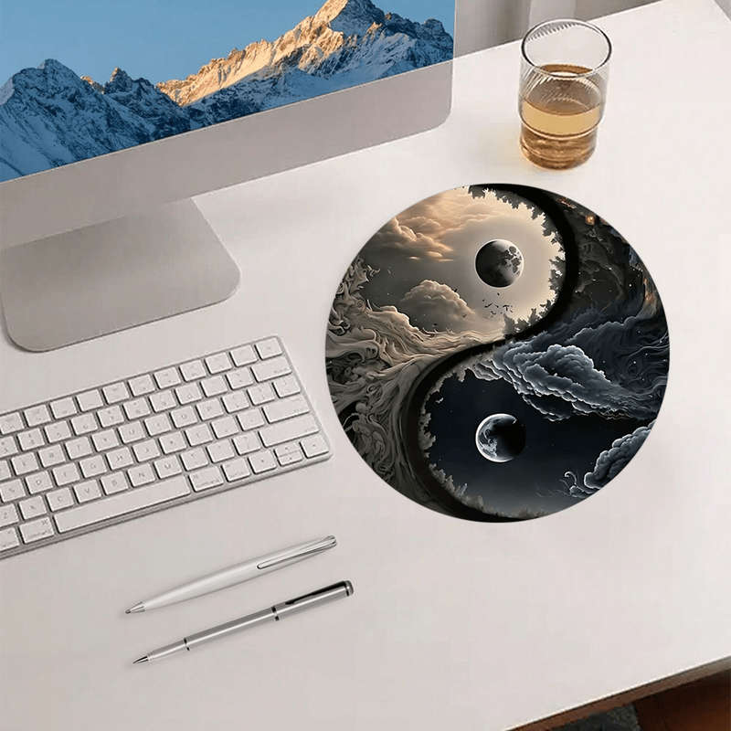 1pc Yin Yang Cosmic Round Mouse Pad 20.07 cm Celestial Moon Desk Mat Non-Slip Rubber B