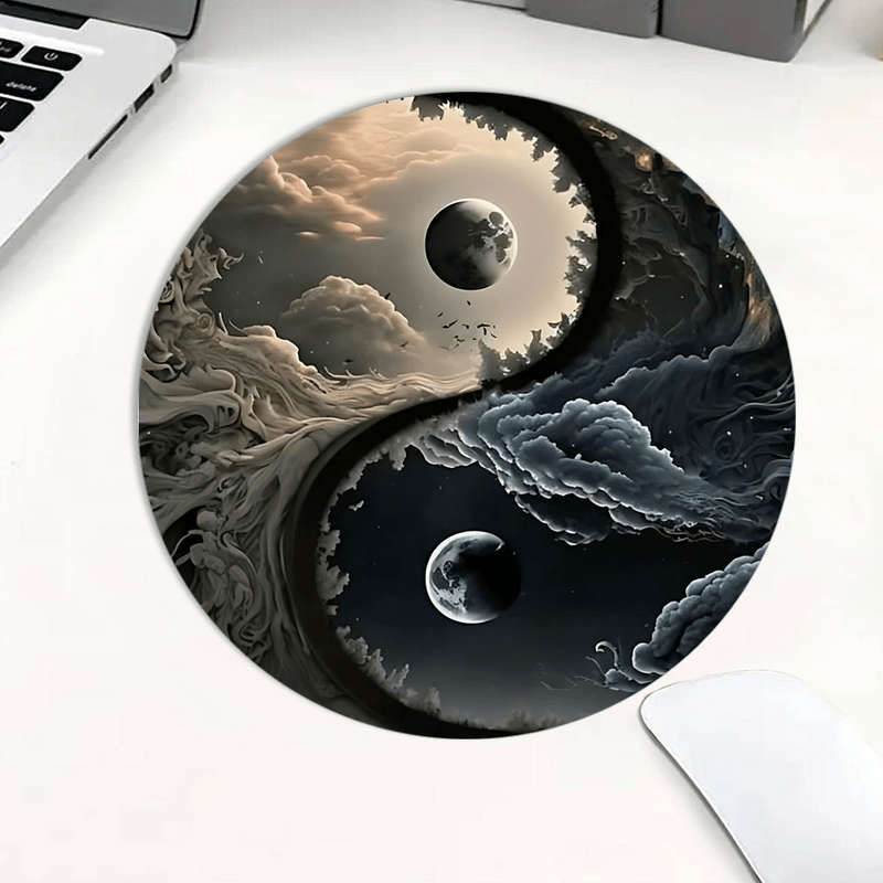 1pc Yin Yang Cosmic Round Mouse Pad 20.07 cm Celestial Moon Desk Mat Non-Slip Rubber B