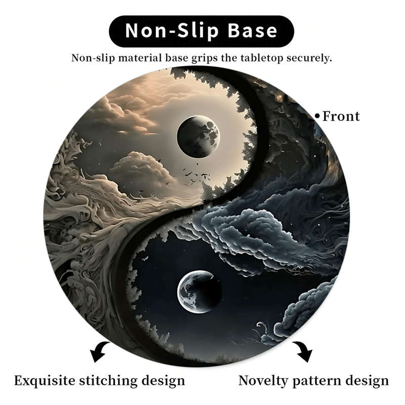 1pc Yin Yang Cosmic Round Mouse Pad 20.07 cm Celestial Moon Desk Mat Non-Slip Rubber B