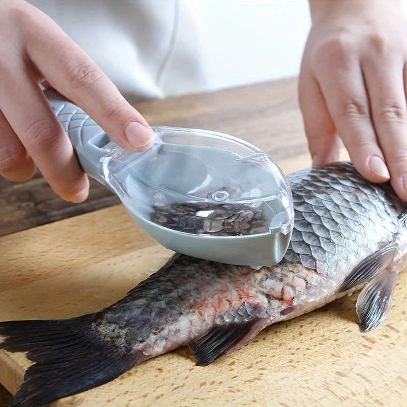 1pc Fish Scale Remover with Lid Durable PVC Scraper for Efficient Kitchen Fish Cleaning Non-Electric