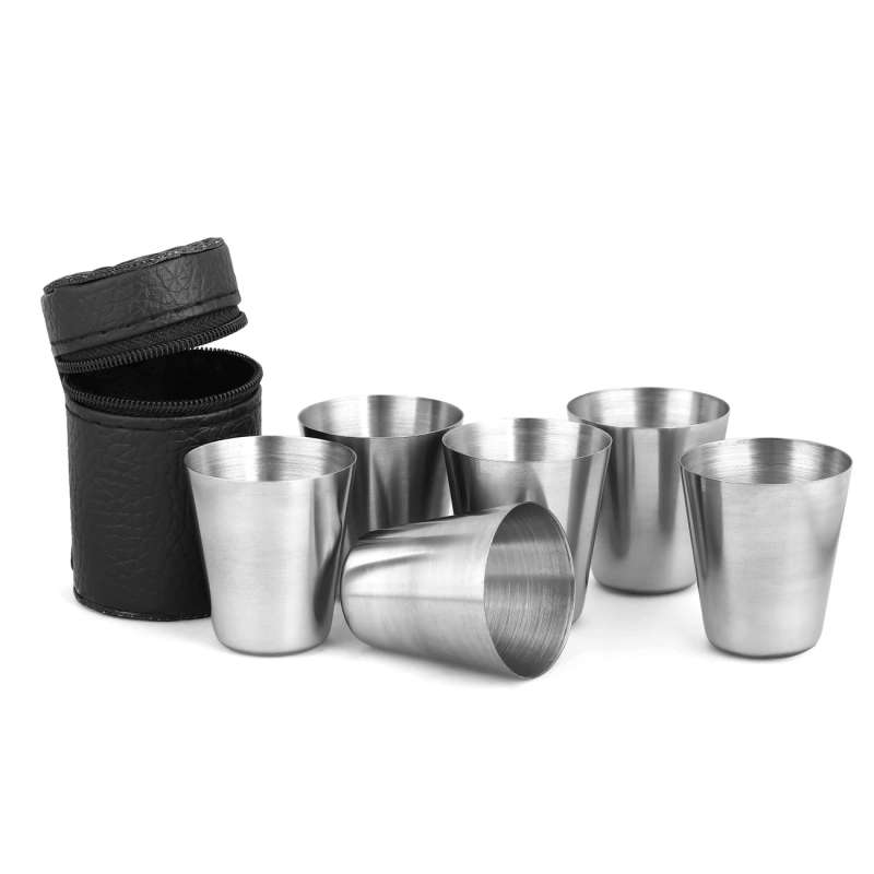5pcs Stainless Steel Cup Set Sleek Durable 1.01oz Ideal for Outdoor Parties Picnics Travel Includes