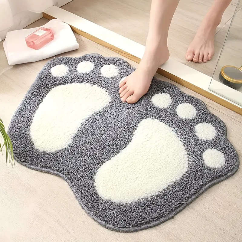 1pc Ultra-Absorbent Microfiber Bath Mat with Non-Slip Grip Cute Footprint Design for Cozy Home Decor