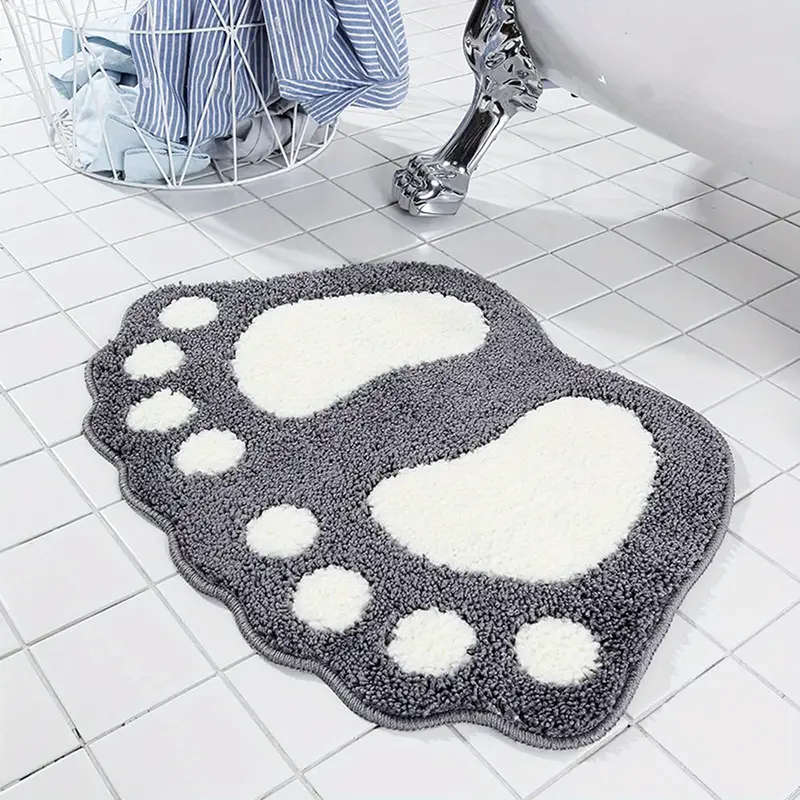 1pc Ultra-Absorbent Microfiber Bath Mat with Non-Slip Grip Cute Footprint Design for Cozy Home Decor