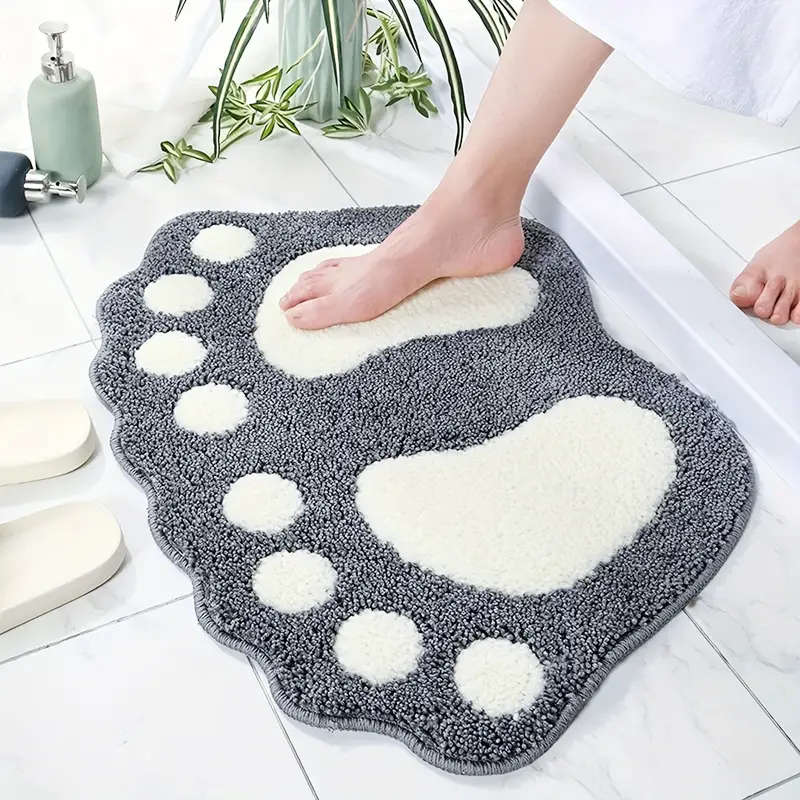 1pc Ultra-Absorbent Microfiber Bath Mat with Non-Slip Grip Cute Footprint Design for Cozy Home Decor