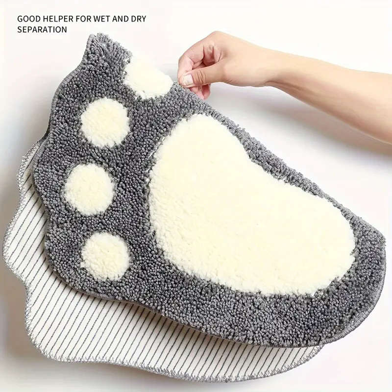 1pc Ultra-Absorbent Microfiber Bath Mat with Non-Slip Grip Cute Footprint Design for Cozy Home Decor