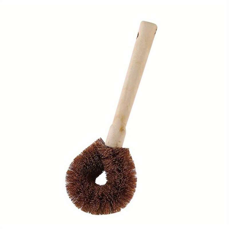 1pc Natural Bamboo Kitchen Brush with Plastic Handle for Pot and Dish Cleaning