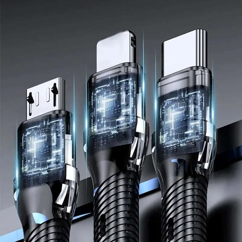 120W 3in 1 USB Fast Charging Cable Micro USB Type C Cable Data Cord for Realme
