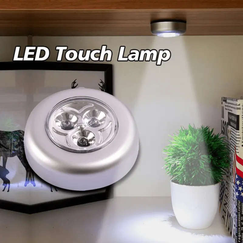 1pc 3LED Cordless Touch Night Light Stick-On Battery Operated Portable Easy Installation Perfect for