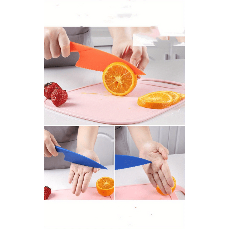 3-Pack Serrated Plastic Kitchen Knives Food-Safe for Cutting Fruits Vegetables Bread Salads