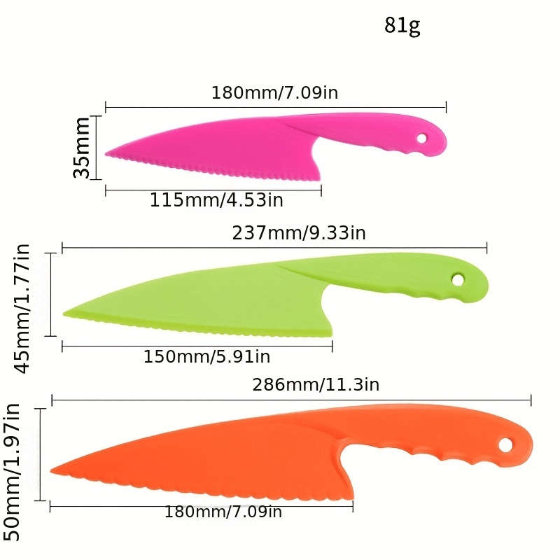 3-Pack Serrated Plastic Kitchen Knives Food-Safe for Cutting Fruits Vegetables Bread Salads