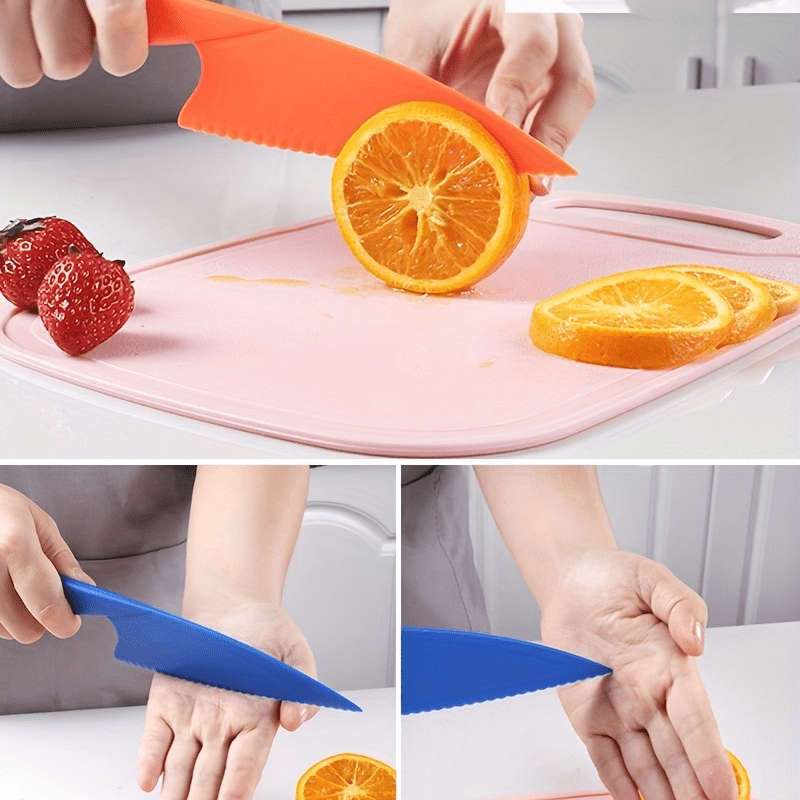 3-Pack Serrated Plastic Kitchen Knives Food-Safe for Cutting Fruits Vegetables Bread Salads