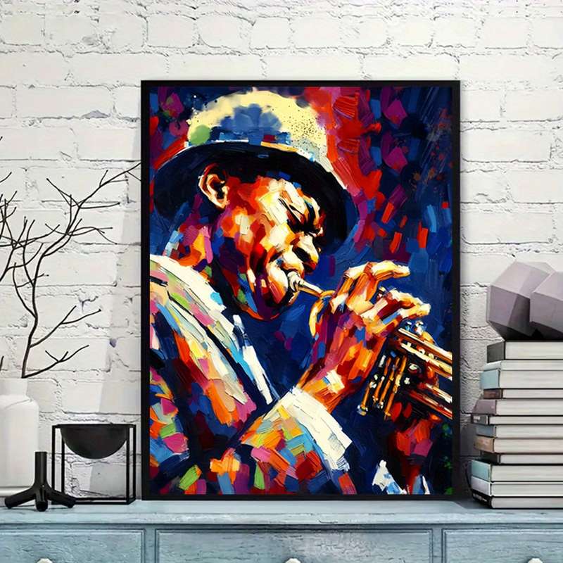 1pc Vibrant Abstract Jazz Trumpeter Canvas Art Unframed Poster Colorful Musician Wall Decor for