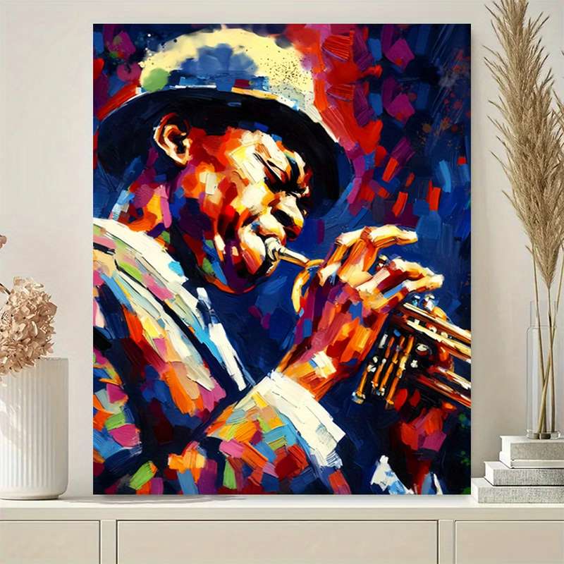 1pc Vibrant Abstract Jazz Trumpeter Canvas Art Unframed Poster Colorful Musician Wall Decor for