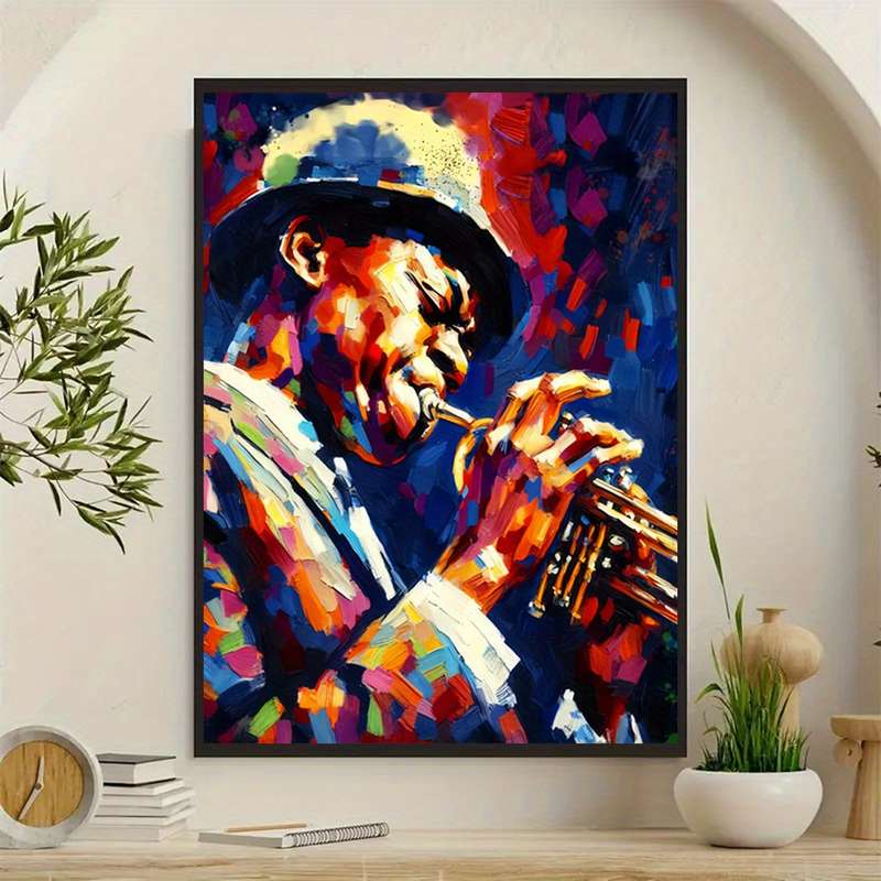 1pc Vibrant Abstract Jazz Trumpeter Canvas Art Unframed Poster Colorful Musician Wall Decor for