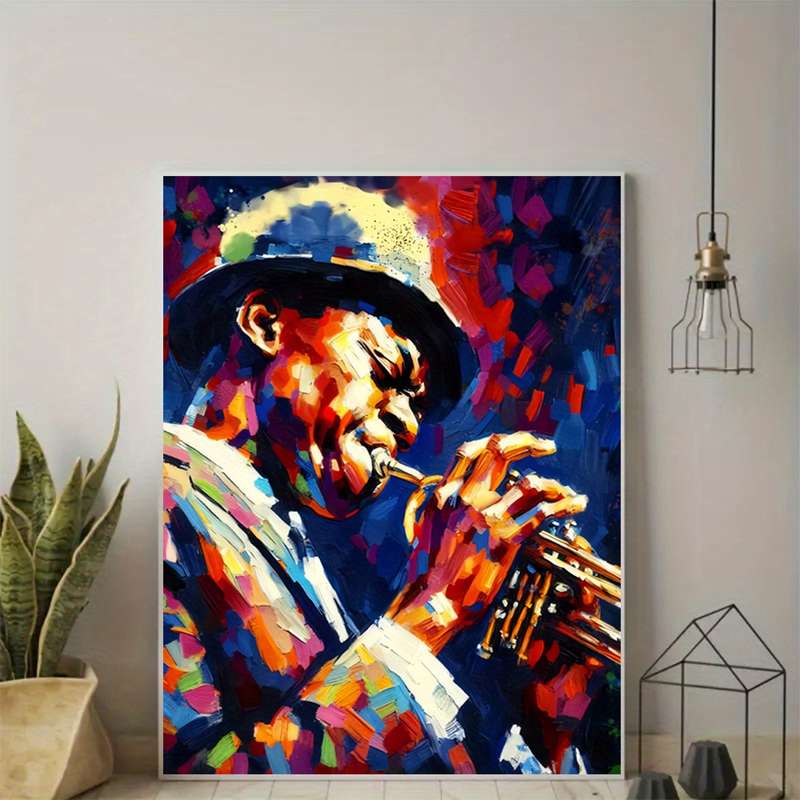 1pc Vibrant Abstract Jazz Trumpeter Canvas Art Unframed Poster Colorful Musician Wall Decor for