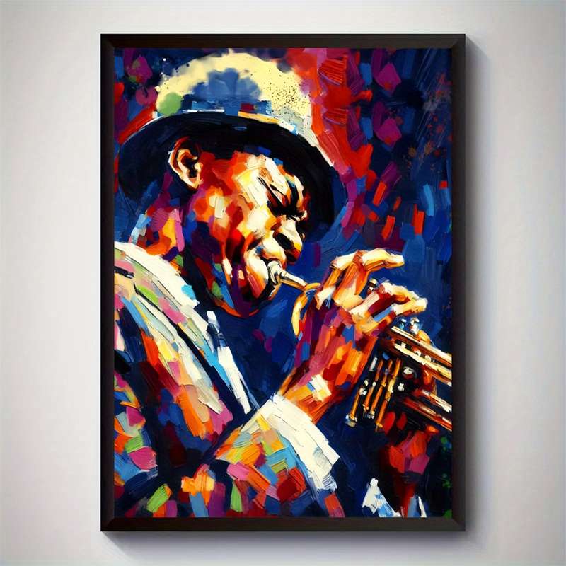 1pc Vibrant Abstract Jazz Trumpeter Canvas Art Unframed Poster Colorful Musician Wall Decor for