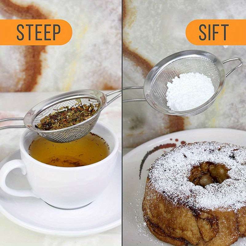 3pcs Stainless Steel Fine Mesh Strainers with Metal Handles Multi-Size Flour Sifters Oil Fi