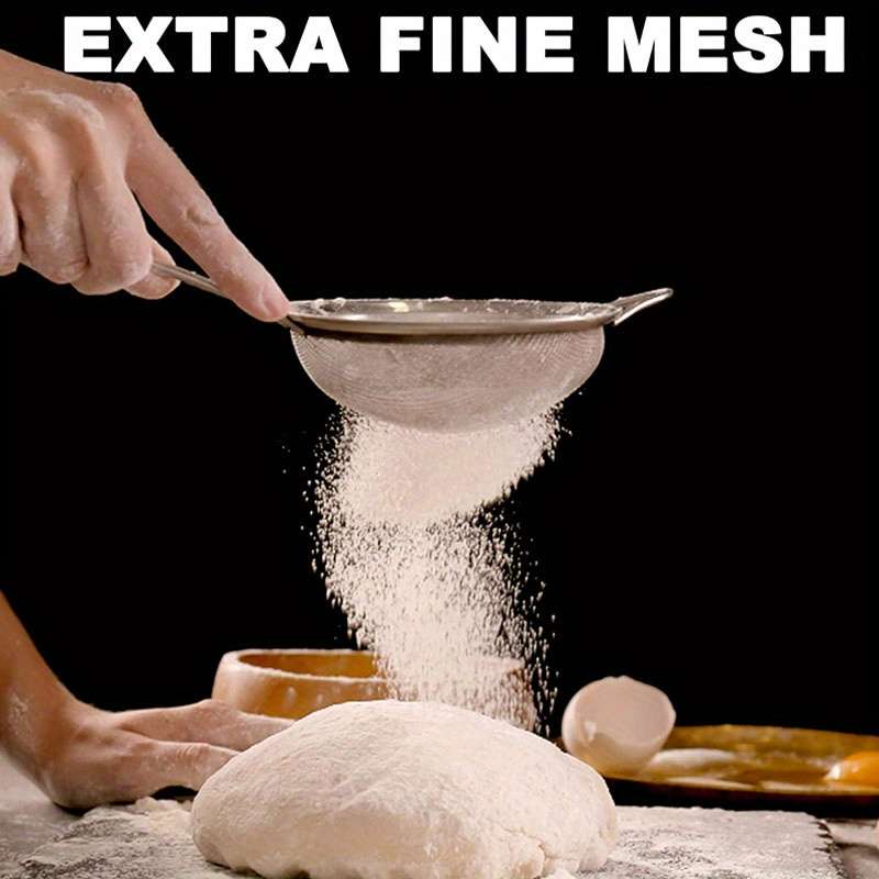 3pcs Stainless Steel Fine Mesh Strainers with Metal Handles Multi-Size Flour Sifters Oil Fi