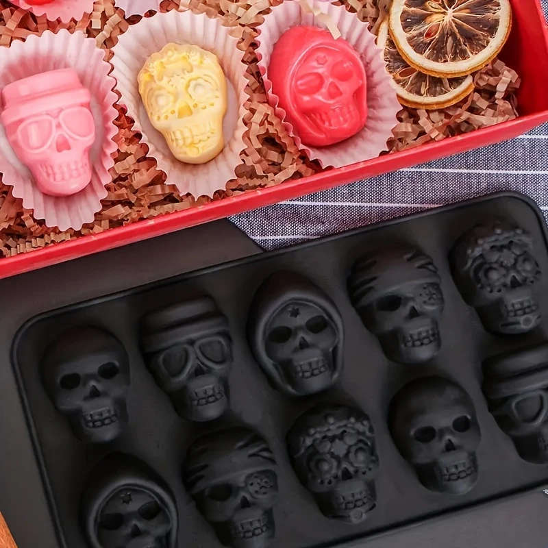 1pc Halloween Skull Ice Cube Tray Silicone Mold for Whiskey Cocktail Multipurpose Chocolate Candy Pu