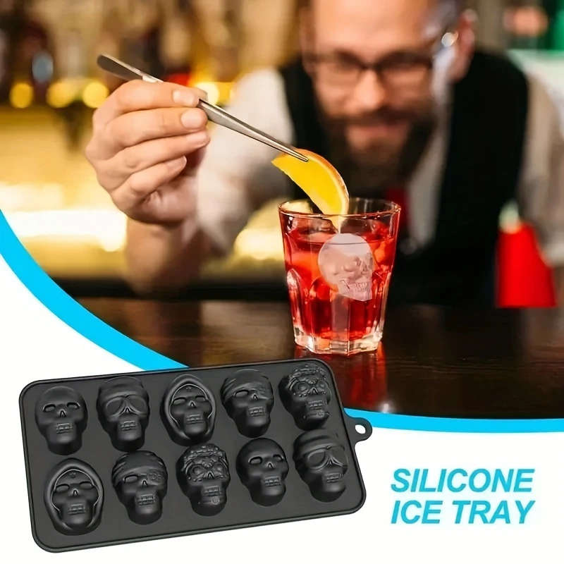 1pc Halloween Skull Ice Cube Tray Silicone Mold for Whiskey Cocktail Multipurpose Chocolate Candy Pu