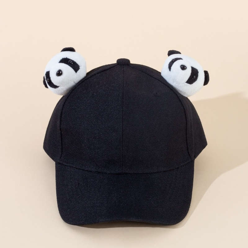 1pc Adjustable Cotton Baseball Cap with Cute Panda Ears Casual Round Top Hat for Men and Women P