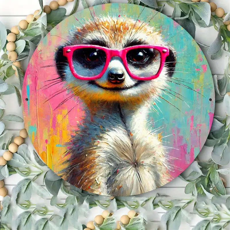 1pc Festive Animal Eye-Catching 20X20Cm Metal Sign A Whimsical Meerkat in Glasses Perfect for Home O