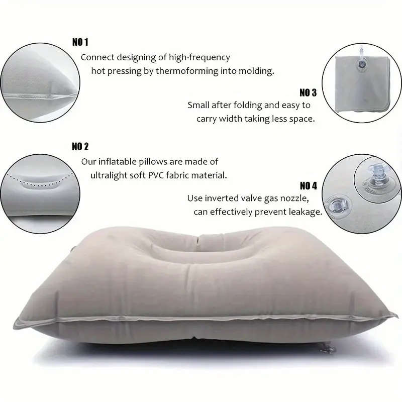 1pc Versatile Preppy Inflatable Pillow for Office Camping Hiking Travel and Nap Ultralight PVC Easy