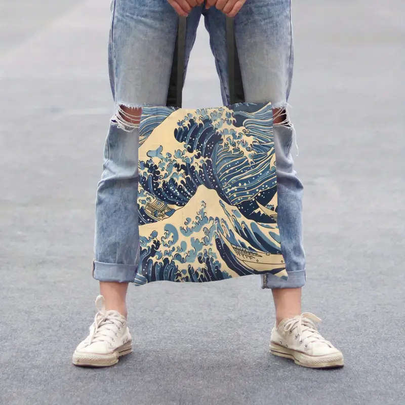 1pc Sea Wave Pattern Tote Bag Reusable Shoulder Shopping Bag for Men and Women Ideal for Gym Picnic