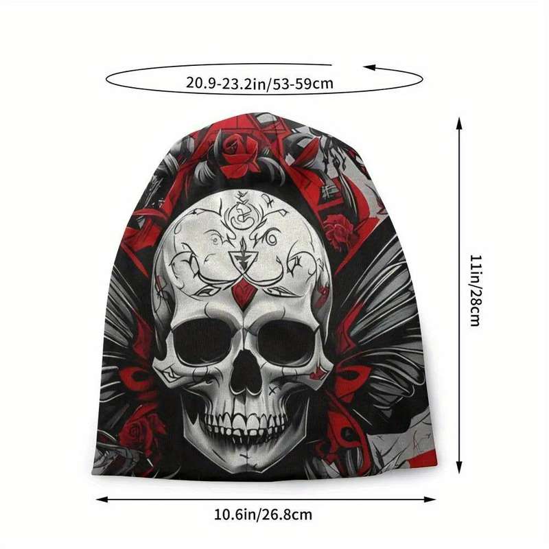 1pc Men's Gothic Skull Butterfly Beanie Stretchy Polyester Blend Casual Woven Ski Cap with Int