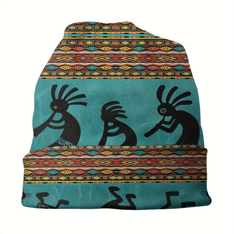 1pc Men's Trendy Kokopelli Tribal Zia Symbol Beanie Casual Stretch Knit Skull Cap for Skiing Ou