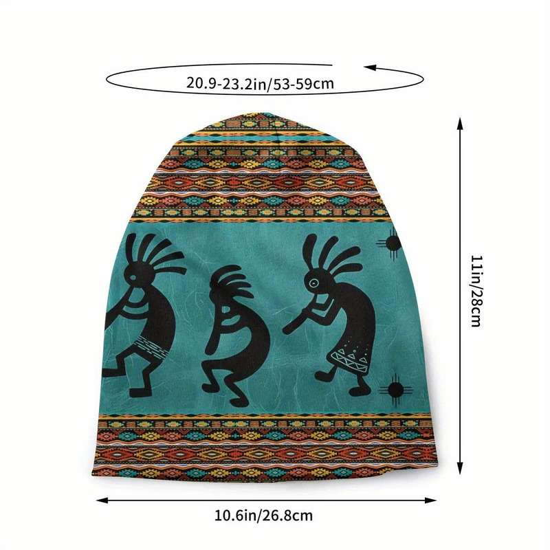 1pc Men's Trendy Kokopelli Tribal Zia Symbol Beanie Casual Stretch Knit Skull Cap for Skiing Ou