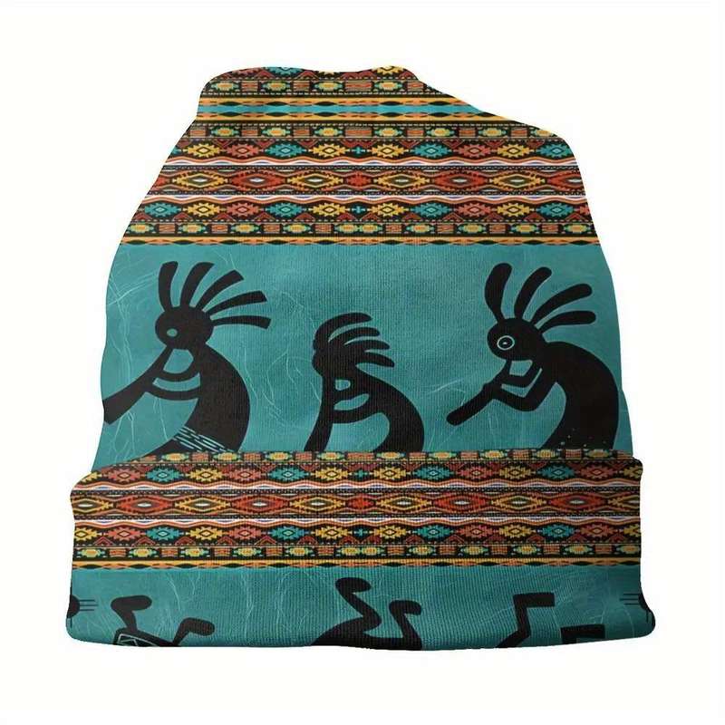 1pc Men's Trendy Kokopelli Tribal Zia Symbol Beanie Casual Stretch Knit Skull Cap for Skiing Ou