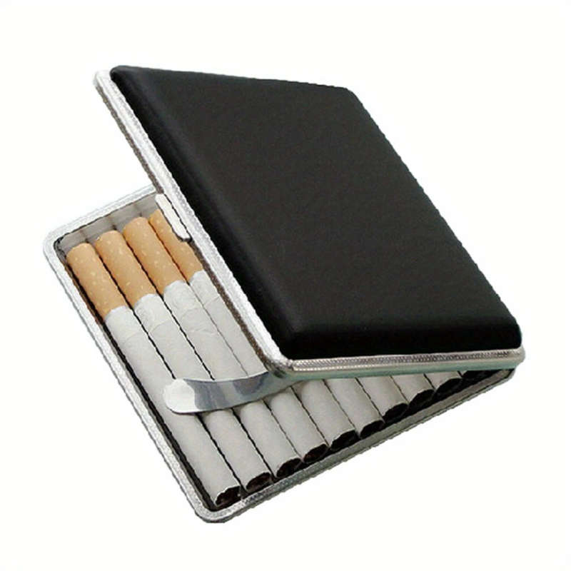 1pc Premium Faux Leather Alloy Cigarette Case Durable Metal Holder for Cigarettes and Cigars Ideal G