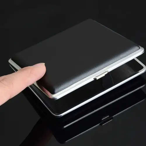 1pc Premium Faux Leather Alloy Cigarette Case Durable Metal Holder for Cigarettes and Cigars Ideal G